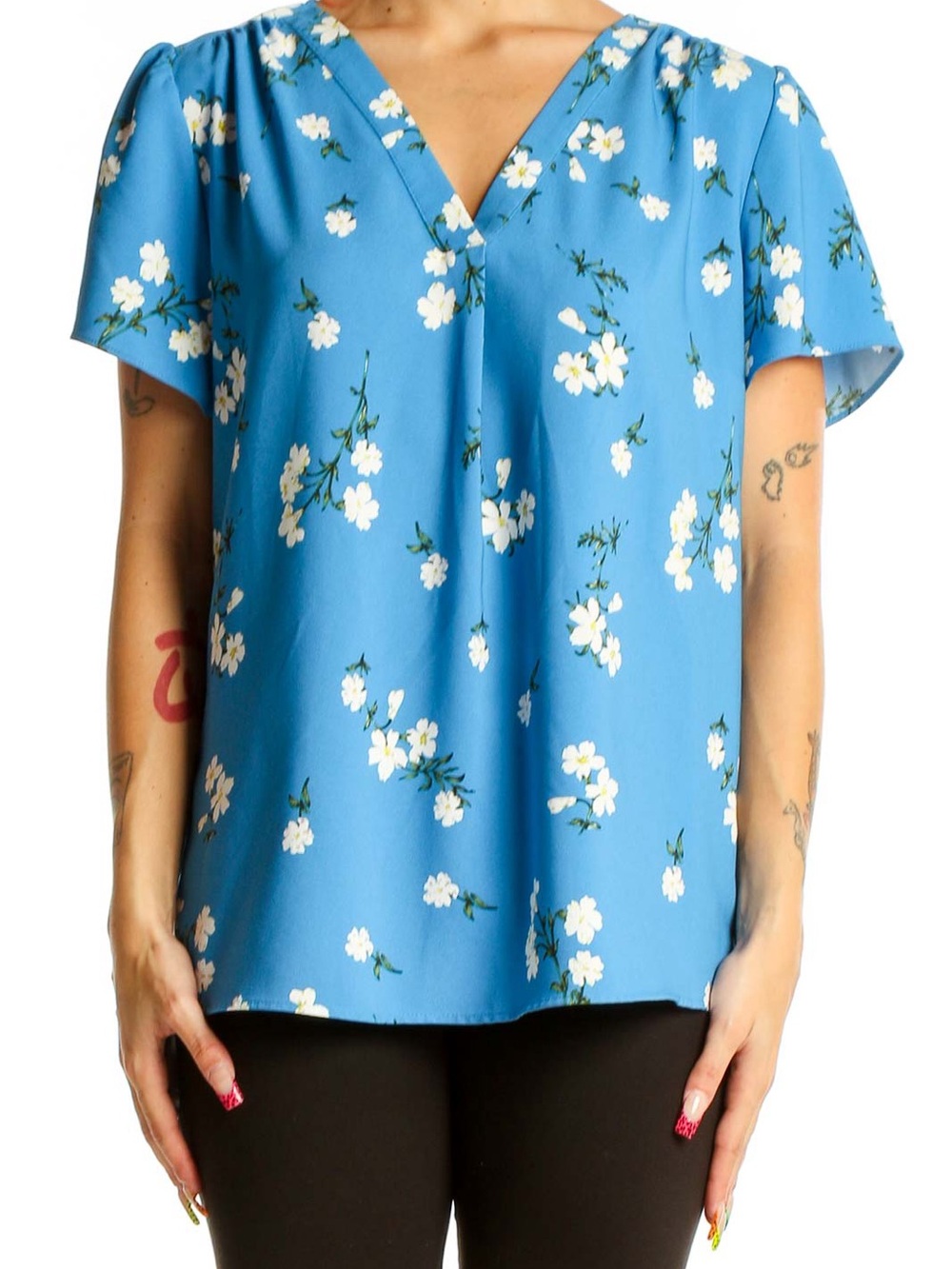 Hilary Radley Blue Floral V-Neck Blouse xxl